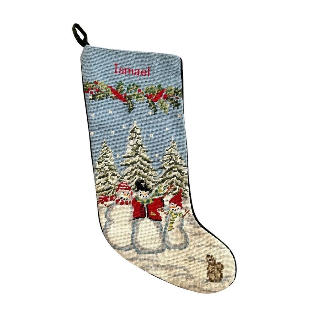 Lands End Christmas Stocking 100% Wool Snowman Bunny “ Ismael “